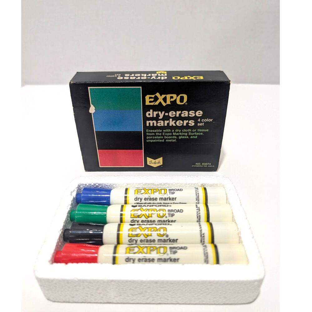 Vtg Expo Dry Erase Sanford Markers Set Chisel Tip 83074 USA 4 Color Set